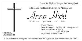 Traueranzeige von Anna Hierl von Pegnitz-Zeitung