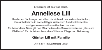 Traueranzeige von Anneliese Lill von Der Bote