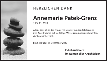 Traueranzeige von Annemarie Patek-Grenz von Der Bote
