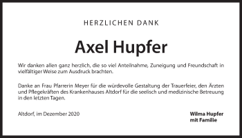 Traueranzeige von Axel Hupfer von Der Bote