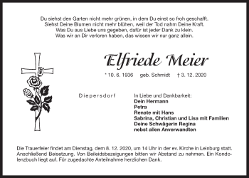 Traueranzeige von Elfriede Meier von Der Bote