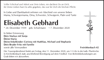 Traueranzeige von Elisabeth Gebhard von Pegnitz-Zeitung