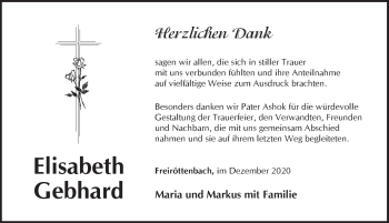Traueranzeige von Elisabeth Gebhard von Pegnitz-Zeitung