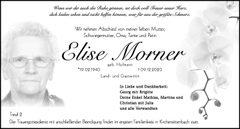 Traueranzeige von Elise Morner von Hersbrucker Zeitung