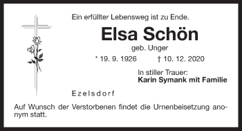 Traueranzeige von Elsa Schön von Der Bote