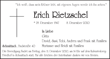 Traueranzeige von Erich Rietzschel von Pegnitz-Zeitung