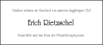 Traueranzeige von Erich Rietzschel von Pegnitz-Zeitung