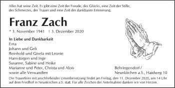 Traueranzeige von Franz Zach von Pegnitz-Zeitung