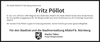 Traueranzeige von Fritz Pöllot von Der Bote