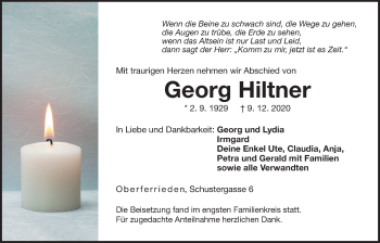 Traueranzeige von Georg Hiltner von Der Bote
