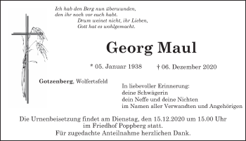 Traueranzeige von Georg Maul von Hersbrucker Zeitung