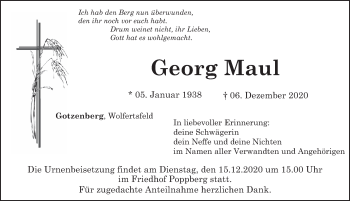 Traueranzeige von Georg Maul von Hersbrucker Zeitung