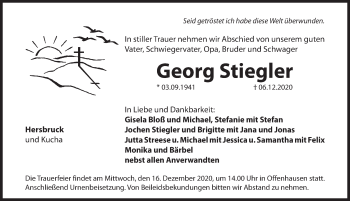 Traueranzeige von Georg Stiegler von Hersbrucker Zeitung