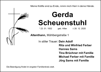 Traueranzeige von Gerda Scheuenstuhl von Der Bote