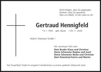 Traueranzeige von Gertraud Hennigfeld von Der Bote