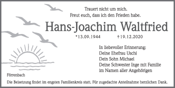 Traueranzeige von Hans-Joachim Waltfried von Hersbrucker Zeitung