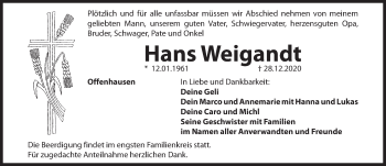 Traueranzeige von Hans Weigandt von Hersbrucker Zeitung