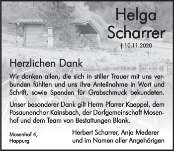 Traueranzeige von Helga Scharrer von Hersbrucker Zeitung