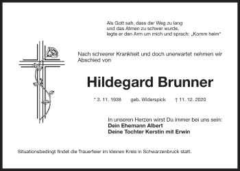 Traueranzeige von Hildegard Brunner von Der Bote