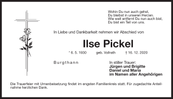 Traueranzeige von Ilse Pickel von Der Bote