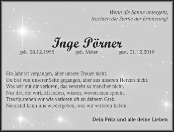 Traueranzeige von Inge Pörner von Hersbrucker Zeitung