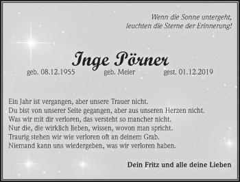 Traueranzeige von Inge Pörner von Pegnitz-Zeitung