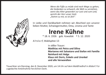 Traueranzeige von Irene Kühne von Der Bote