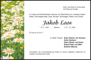 Traueranzeige von Jakob Loos von Der Bote