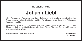 Traueranzeige von Johann Liebl von Der Bote