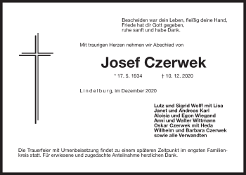 Traueranzeige von Josef Czerwek von Der Bote