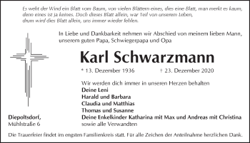 Traueranzeige von Karl Schwarzmann von Pegnitz-Zeitung