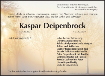 Traueranzeige von Kaspar Deipenbrock von Pegnitz-Zeitung