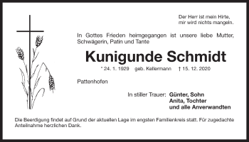 Traueranzeige von Kunigunde Schmidt von Der Bote