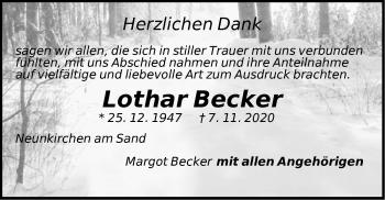 Traueranzeige von Lothar Becker von Pegnitz-Zeitung