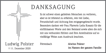 Traueranzeige von Ludwig Polster von Hersbrucker Zeitung