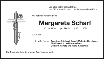 Traueranzeige von Margareta Scharf von Der Bote