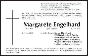 Traueranzeige von Margarete Engelhard von Pegnitz-Zeitung