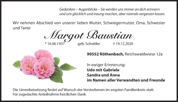 Traueranzeige von Margot Baustian von Hersbrucker Zeitung