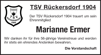 Traueranzeige von Marianne Ermer von Pegnitz-Zeitung