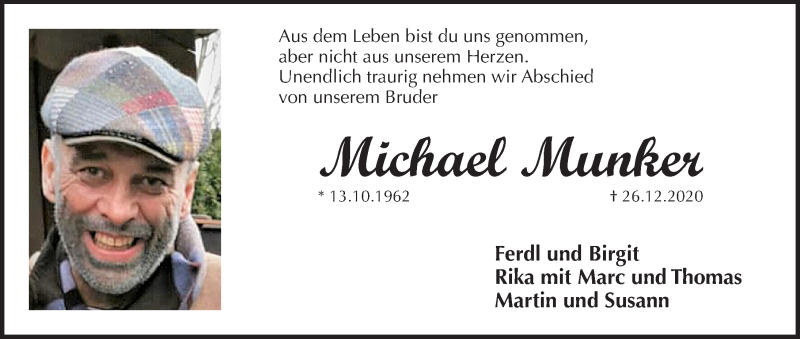  Traueranzeige für Michael Munker vom 30.12.2020 aus Pegnitz-Zeitung