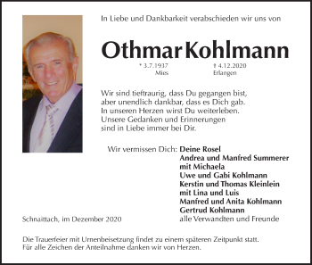Traueranzeige von Othmar Kohlmann von Pegnitz-Zeitung