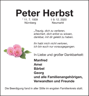 Traueranzeige von Peter Herbst von Der Bote