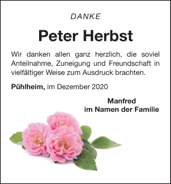 Traueranzeige von Peter Herbst von Der Bote