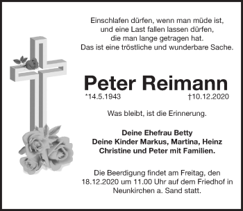 Traueranzeige von Peter Reimann von Pegnitz-Zeitung