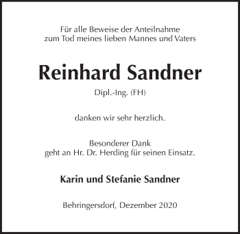 Traueranzeige von Reinhard Sandner von Pegnitz-Zeitung