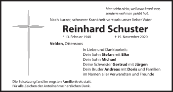 Traueranzeige von Reinhard Schuster von Pegnitz-Zeitung