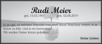 Traueranzeige von Rudi Meier von Pegnitz-Zeitung