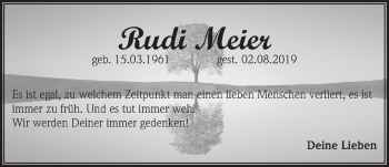 Traueranzeige von Rudi Meier von Der Bote