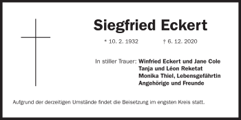 Traueranzeige von Siegfried Eckert von Der Bote