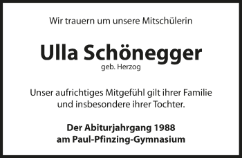 Traueranzeige von Ulla Schönegger von Hersbrucker Zeitung